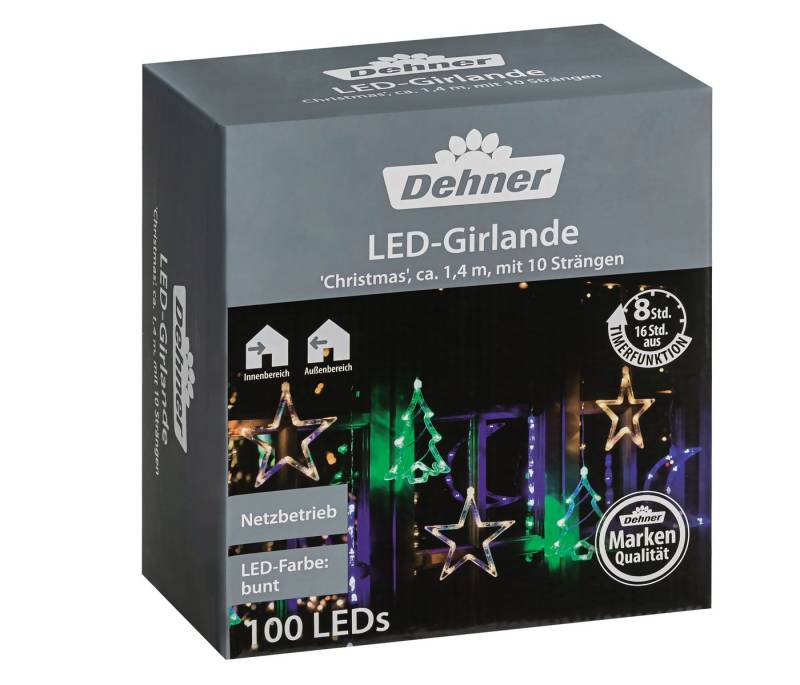 Dehner Lichterkette LED Girlande, bunt, 140 cm, für Indoor/Outdoor, Festliche Dekoration für Haus und Garten mit Sternen, Monden, Tannen von Dehner