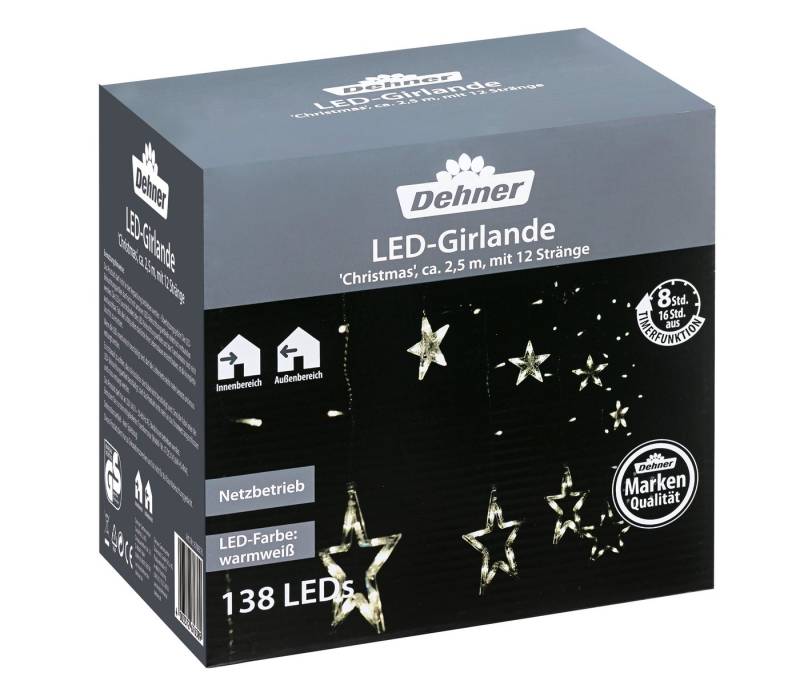 Dehner Lichterkette LED-Girlande Christmas, 138 LEDs, warmweiß, 250 cm, Beleuchtung für Weihnachten, drinnen/draußen, praktischer Timer von Dehner