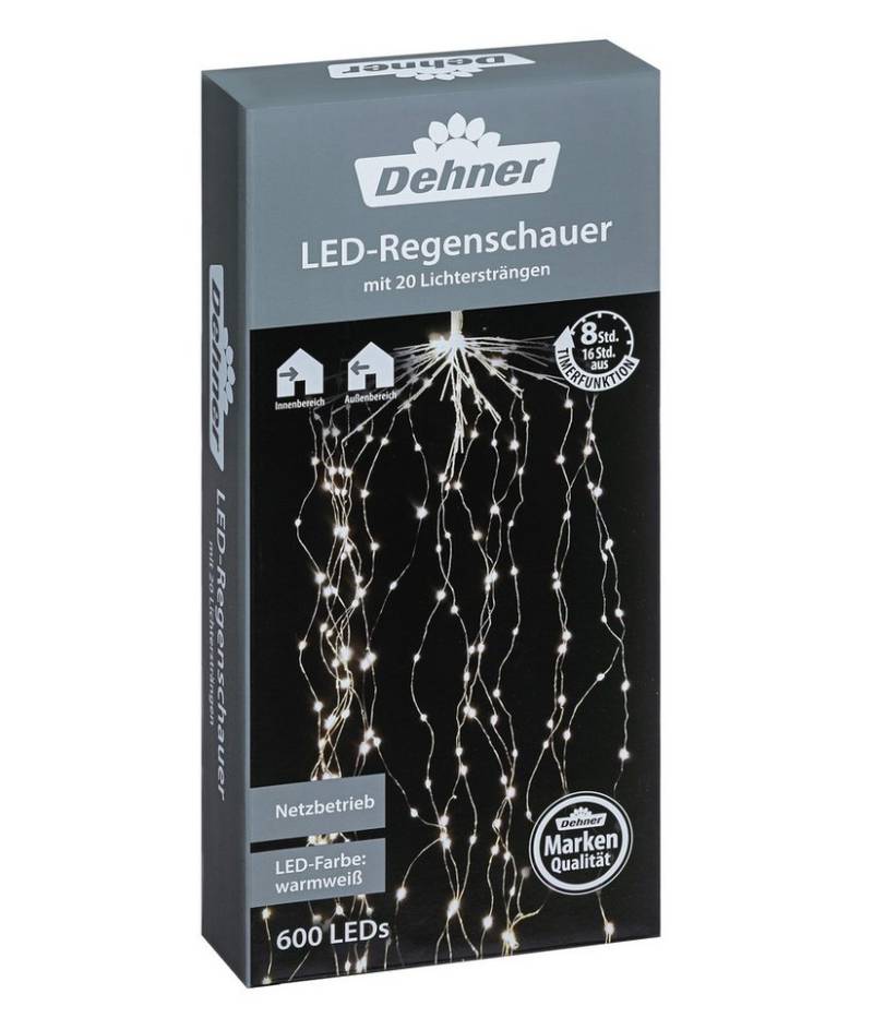 Dehner Lichterkette LED Girlande Regenschauer, 600 LEDs, Ø 40cm, Länge 300 cm, Weihnachtsbeleuchtung für Indoor/Outdoor, mit 8h-Timer von Dehner