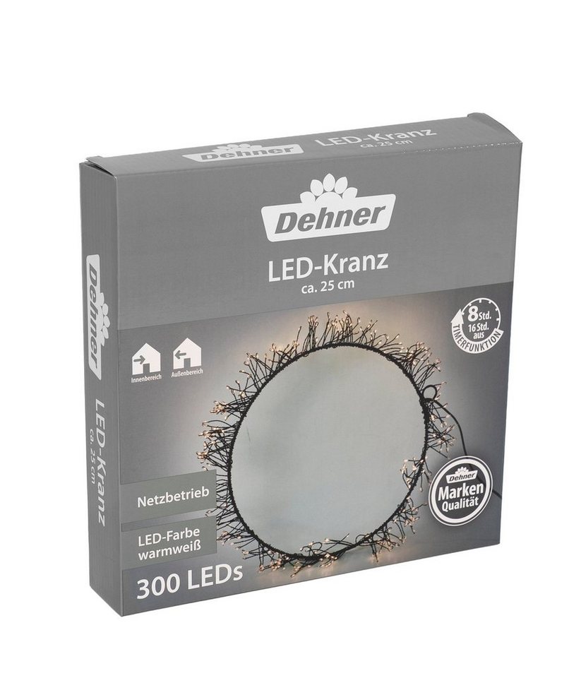 Dehner Lichterkette LED Kranz, 300 LEDs, warmweiß, Ø 25 cm, weihnachtliche Fensterdekoration für Indoor und Outdoor geeignet von Dehner