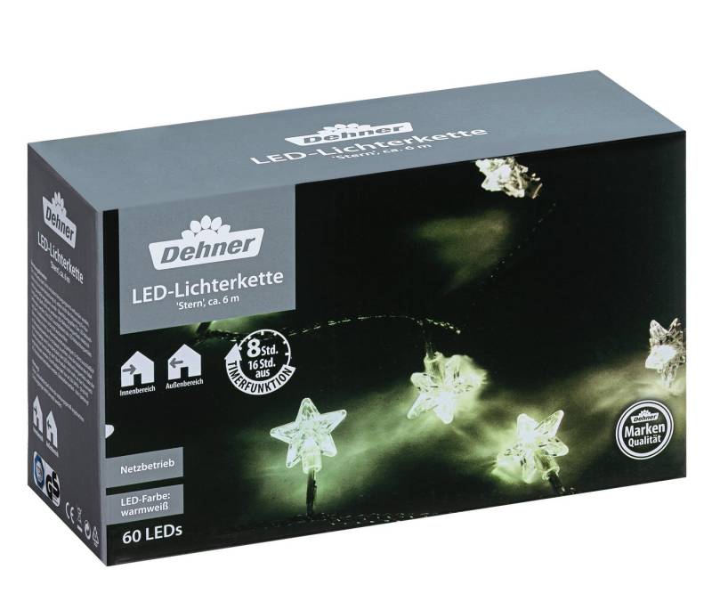 Dehner Lichterkette LED Lichterkette Stern, 60 LEDs, 590 cm, 3.6 W, Warmweiß, robust für Innen / Außen, Timerfunktion Dehner Lichterkette LED Lichterkette Stern, 60 LEDs, 590 cm, 3.6 W, Warmweiß, robust für Innen / Außen, Timerfunktion von Dehner