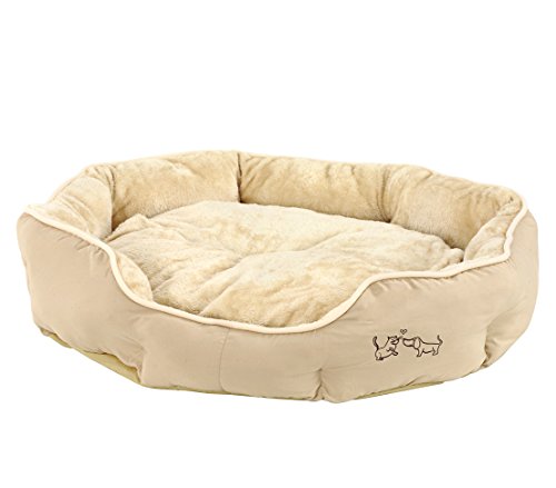 Dehner Lieblinge Hundebett und Katzenbett Sammy, oval, ca. 70 x 65 x 14 cm, Polyester, beige von Dehner