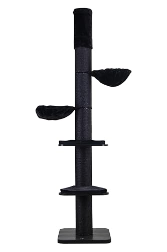 Dehner Lieblinge Kratzbaum Isis, höhenverstellbar 240–260 cm – Deckenspanner-Kratzbaum, 4 Ebenen, Sisal/Plüsch/Holz, schwarz von Dehner