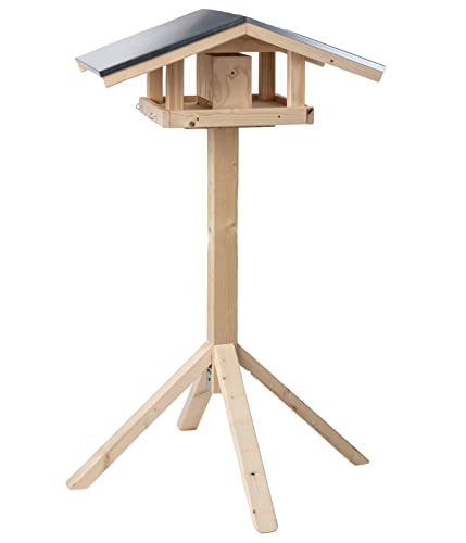 Dehner Natura Wildvogel-Futterhaus Karwendel, inkl. Ständer Alpstein und Futterschublade, 127.2 x 84.3 x 84.3 cm, Fichtenholz Natur/Blech von Dehner