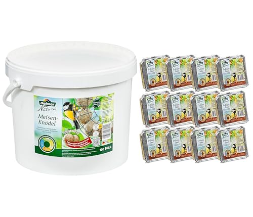 Dehner Natura Wildvogelfutter-Tafeln mit Erdnüssen, 12 x 300 g (3.6 kg) & Natura Wildvogelfutter, Meisenknödel, ohne Netz, 100 Stück (10 kg) von Dehner