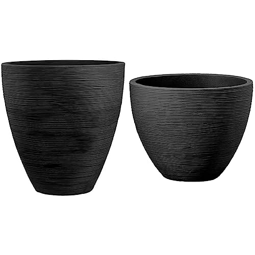 Dehner Pflanzvase Vino, Ø 40 cm, Höhe 42 cm, Kunststoff, anthrazit & Pflanztopf San Diego, Ø 40 cm, Höhe 31 cm, Kunststoff, anthrazit von Dehner