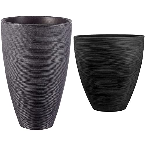 Dehner Pflanzvase Vino, Ø 40 cm, Höhe 60 cm, Kunststoff, anthrazit & Pflanzvase Vino, Ø 40 cm, Höhe 42 cm, Kunststoff, anthrazit von Dehner