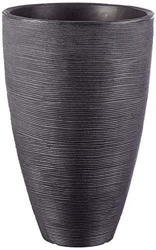 Dehner Pflanzvase Vino | Übertopf, Pflanzgefäß | für Topfpflanzen | modern, rund, formstabil, robust | Riffelstruktur | Indoor, Outdoor | Kunststoff | anthrazit | Ø 40 cm, Höhe 60 cm von Dehner