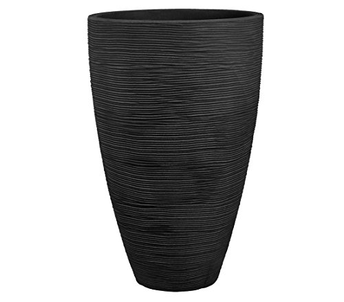 Dehner Pflanzvase Vino | Übertopf, Pflanzgefäß | für Topfpflanzen | modern, rund, formstabil, robust | Riffelstruktur | Indoor, Outdoor | Kunststoff | anthrazit | Ø 40 cm, Höhe 60 cm von Dehner