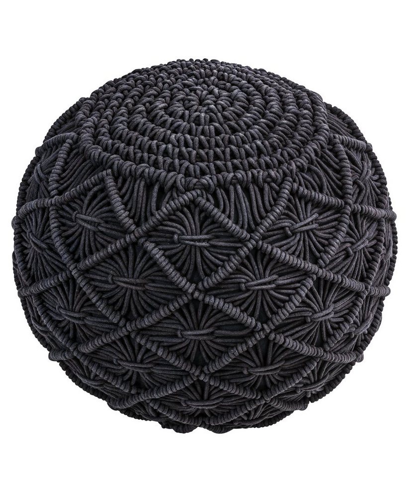 Dehner Pouf Pouf Sanna, Ø 40 cm, Höhe 40 cm, mit handgefertigtem Makramee, aus Baumwolle mit Styroporfüllung von Dehner