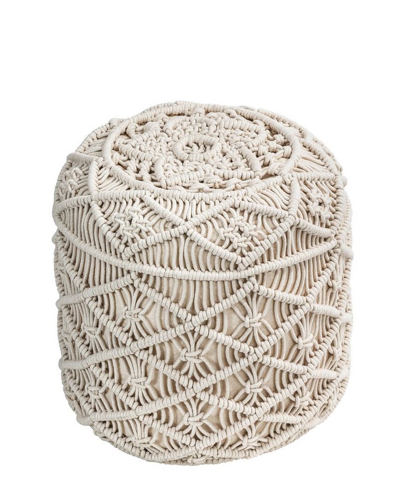 Dehner Pouf Pouf Tessa, Ø 45 cm, Höhe 35 cm, mit handgefertigtem Makramee, aus Baumwolle mit Styroporfüllung von Dehner