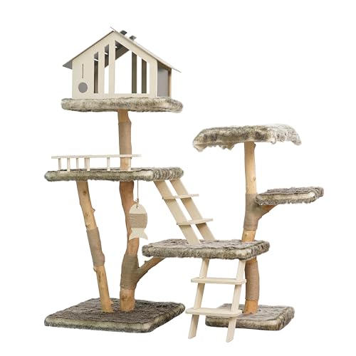 Dehner Premium Lovely Kratzbaum Erobern & Genießen, Höhle, Kratzzonen, 142 x 162 x 71 cm, Holz/Jute/Plüsch, Natur von Dehner