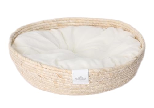 Dehner Premium Lovely Kuschelbett Guter Schlaf, Ø 45 cm, Höhe 13 cm, Naturmaterial/Plüsch, weiß/beige von Dehner