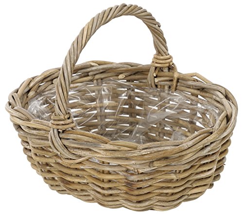 Dehner Rattan Pflanzkorb mit Henkel, ca. 36 x 28 x 14 cm, Rattangeflecht, grau/braun von Dehner