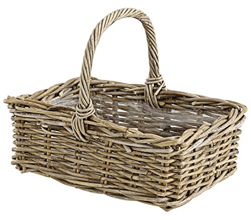 Dehner Rattan Pflanzkorb mit Henkel, ca. 40 x 28 x 30 cm, Rattangeflecht, grau/braun von Dehner