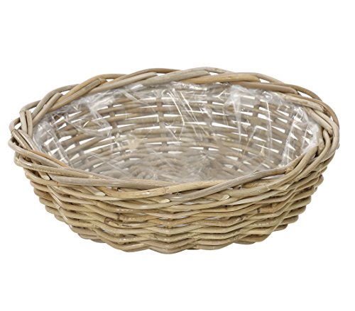 Dehner Rattan Pflanzschale, Ø 41 cm, Höhe 12 cm, Rattangeflecht, grau/braun von Dehner