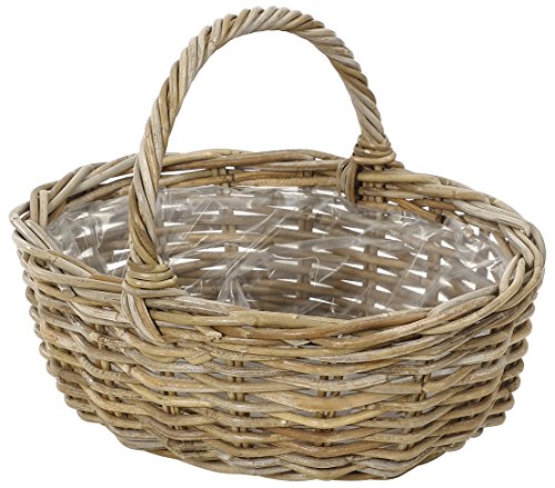 Dehner Rattan Planzkorb mit Henkel, ca. 46 x 39 x 18 cm, Rattangeflecht, grau/braun von Dehner