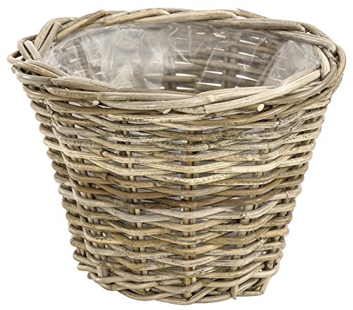 Dehner Rattan Planztopf, Ø 29 cm, Höhe 20 cm, Rattangeflecht, grau/braun von Dehner