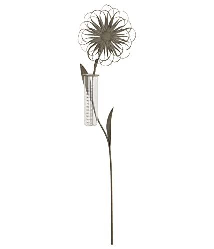 Dehner Regenmesser, mit Blume an Deko-Stab, 110 x 18.5 x 5 cm, Eisen, grau von Dehner