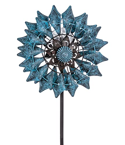 Dehner Riesen-Windrad Mola mit Solarlicht, warmweiß, 122 x 32 x 32 cm, IP44, Metall/Kunststoff/Glas, anthrazit/blau von Dehner