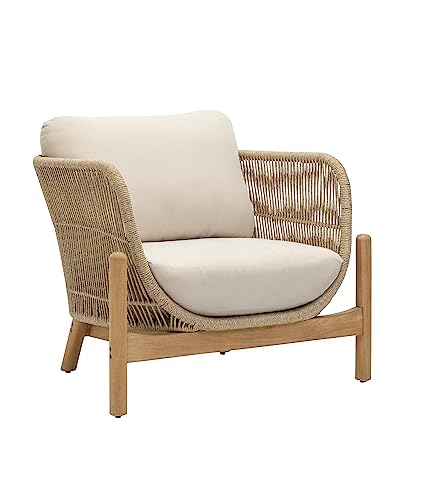 Dehner Sessel Portofino, für Indoor und Outdoor, 66.5 x 86.4 x 80.4 cm, Aluminium/FSC®-zertifiziertes Teakholz/Leinen, beige/Hellbraun von Dehner