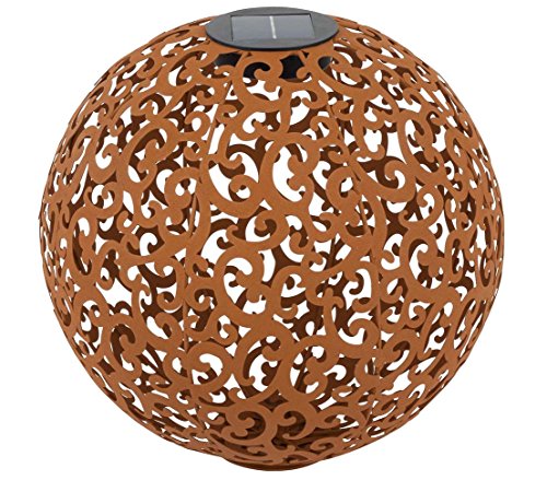 Dehner Solarkugel Lagos | Solardeko, Solarleuchte, Gartenbeleuchtung | Gartenkugel, Deko, Gartendeko, Outdoor | edelrostfarben, Metall | Ornamente | mit Erdspieß und Bodemplatte | Ø 30 cm von Dehner