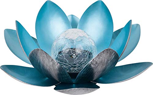 Dehner Solarleuchte Lotus | Solardeko, Solarbeleuchtung | Gartendeko, Outdoordeko, Beleuchtung, Gartenbeleuchtung | Blume, Blüte, Lotusblüte | Garten, Outdoor | Metall | Ø 27,5 cm | silber/blau von Dehner