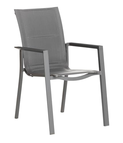 Dehner Stapelstuhl Palermo, Gartenstuhl mit Armlehne, ca. 91.5 x 56.5 x 67 cm, Aluminium/Textilene, dunkelgrau von Dehner