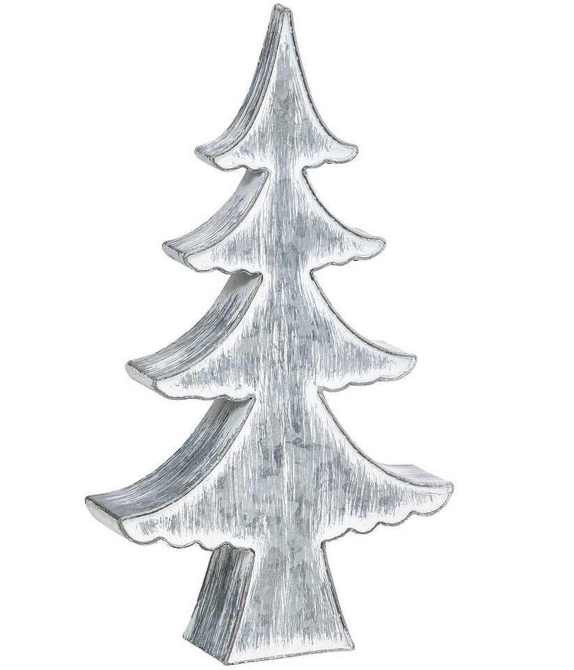 Dehner Weihnachtsfigur Deko Weihnachtsbaum, 42.5 x 24 x 6.5 cm, Metall, grau / weiß, weihnachtlicher Deko-Baum mit White Wash-Finish für modernen Look von Dehner