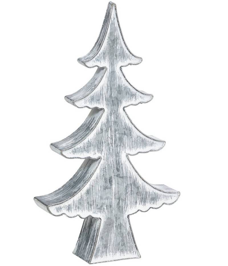 Dehner Weihnachtsfigur Deko Weihnachtsbaum, 42.5 x 24 x 6.5 cm, Metall, grau / weiß, weihnachtlicher Deko-Baum mit White Wash-Finish für modernen Look von Dehner