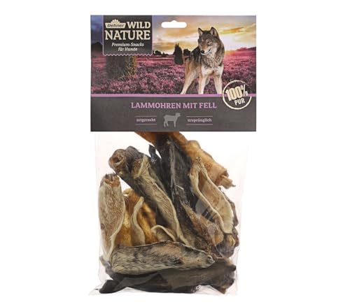Dehner Wild Nature Hundesnack, Premium Hundeleckerli glutenfrei / getreidefrei, Kausnack für ernährungssensible Hunde, Lammohren mit Fell, 200 g von Dehner