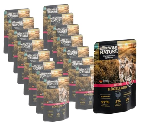 Dehner Wild Nature Katzenfutter Kitten Hügelland, Nassfutter getreidefrei / zuckerfrei, für junge Katzen, Huhn, 16 x 85 g Beutel (1.36 kg) von Dehner