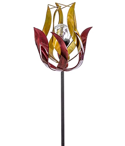 Dehner Windrad Flame mit Solar, Lichtfarbe warmweiß, 120 x 28 x 28 cm, Kunststoff/Metall/Glas, rot/Gold von Dehner