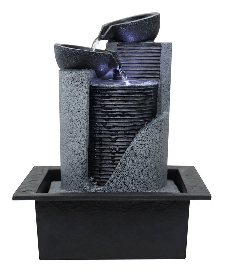 Dehner Zimmerbrunnen Kinay mit LED kaltweiß, 21 x 27.5 x 18.3 cm, grau, 21 cm Breite, Beruhigendes Wasserspiel, LED Beleuchtung, robuster Kunststein von Dehner
