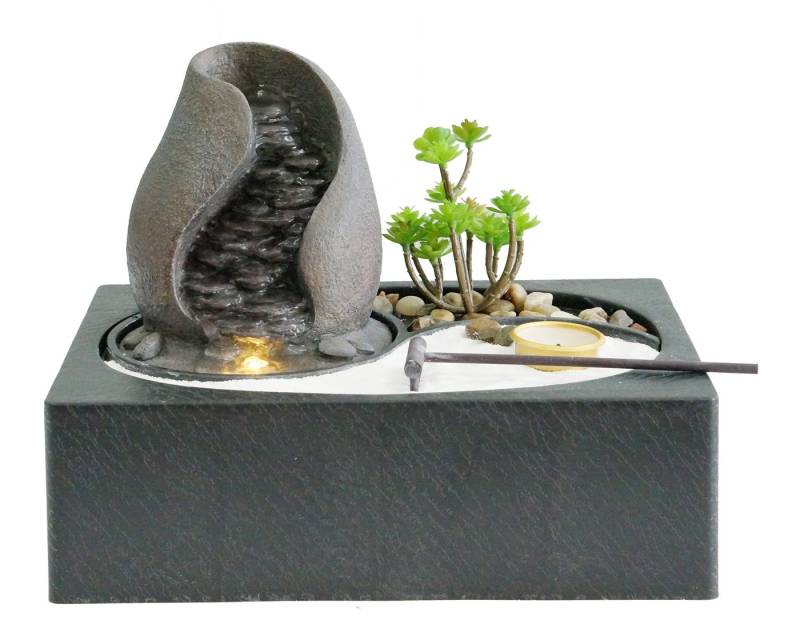 Dehner Zimmerbrunnen Landskap m. LED/Pumpe, 229 x 22 x 21 cm, Polyresin, 29 cm Breite, Bonsai-Garten mit Wasserfall und LED-Beleuchtung für den Wohnbereich von Dehner