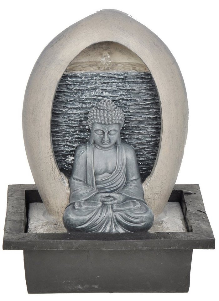 Dehner Zimmerbrunnen Malu mit LED, ca. 40.5 x 30 x 23 cm, Polyresin, 30 cm Breite, Eleganter Brunnen für Yoga-Raum und Sauna Ruhebereiche von Dehner