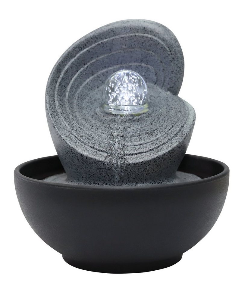 Dehner Zimmerbrunnen Olua mit LED kaltweiß, 23 x 26 x 23 cm, Polyresin, 23 cm Breite, Beruhigendes Wasserspiel, LED Beleuchtung, robuster Kunststein von Dehner