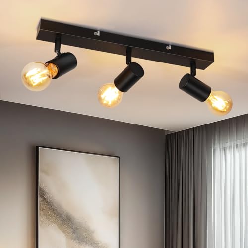 Dehobo Deckenstrahler E27 Schwarz - Deckenleuchte LED 3 Flammig, LED Deckenstrahler Schwenkbar - E27 Deckenlampe Spot - Retro Deckenlampe Spotlight für Schlafzimmer Wohnzimmer Küche von Dehobo