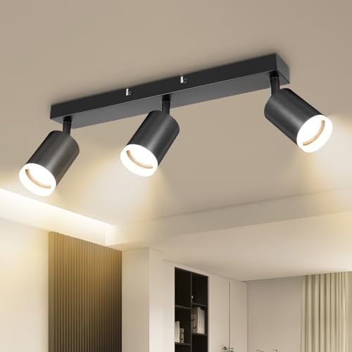 Dehobo LED Deckenstrahler GU10, LED Deckenleuchte 3 Flammig Schwenkbar 350°, Deckenlampe Spot Schwarz Modern für Küche Schlafzimmer Wohnzimmer, Nein GU10 Leuchtmittel von Dehobo