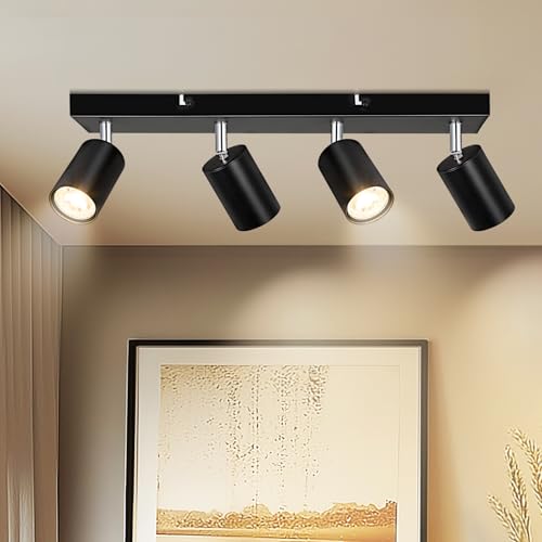 Dehobo LED Deckenstrahler GU10, LED Deckenleuchte 4 Flammig Schwenkbar 350°, Deckenlampe Spot Matt Schwarz Modern für Küche Schlafzimmer Wohnzimmer, Nein GU10 Leuchtmittel von Dehobo
