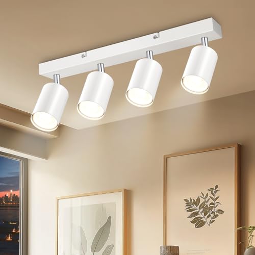 Dehobo LED Deckenstrahler GU10, LED Deckenleuchte 4 Flammig Schwenkbar 350°, Deckenlampe Spot Matt Weiß Modern für Küche Schlafzimmer Wohnzimmer, Nein GU10 Leuchtmittel von Dehobo