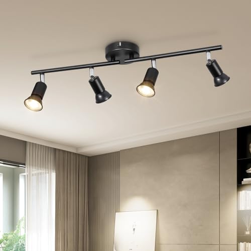 Dehobo LED Deckenstrahler Wohnzimmer - Deckenleuchte 4 Flammig Schwarz Deckenlampe Spot - GU10 Deckenspot Schwenkbar 350° - Drehbar Küchelampe Spot Strahler Decke Schlafzimmer Ohne Leuchtmittel von Dehobo