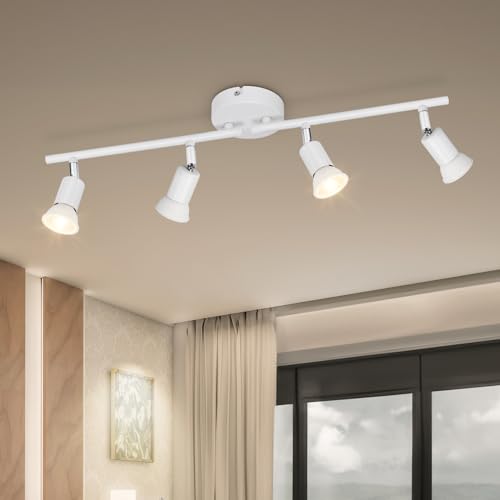 Dehobo LED Deckenstrahler Wohnzimmer - Deckenleuchte 4 Flammig Weiß Deckenlampe Spot - GU10 Deckenspot Schwenkbar 350° - Drehbar Küchelampe Spot Strahler Decke Schlafzimmer Ohne Leuchtmittel von Dehobo
