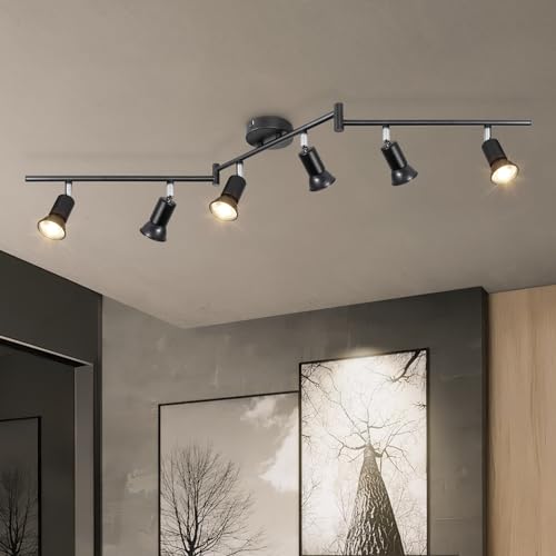 Dehobo LED Deckenstrahler Wohnzimmer - Deckenleuchte 6 Flammig Schwarz Deckenlampe Spot - GU10 Deckenspot Schwenkbar 350° - Drehbar Küchelampe Spot Strahler Decke Schlafzimmer Ohne Leuchtmittel von Dehobo