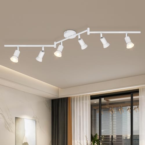 Dehobo LED Deckenstrahler Wohnzimmer - Deckenleuchte 6 Flammig Weiß Deckenlampe Spot - GU10 Deckenspot Schwenkbar 350° - Drehbar Küchelampe Spot Strahler Decke Schlafzimmer Ohne Leuchtmittel von Dehobo