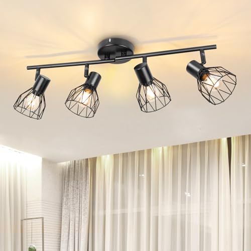 Dehobo Led Deckenstrahler Schwenkbar 350°, Deckenleuchte E14 4 Flammig Schwarz, Spotleuchte Wand, Deckenlampe Spots Led, LED Wandstrahler für Küche, Wohnzimmer, Schlafzimmer, Nein E14 Leuchtmittel von Dehobo