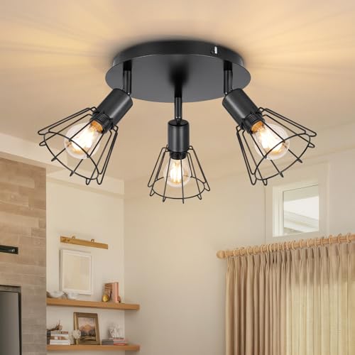 Dehobo Led Deckenstrahler Schwenkbar 350°, Strahler Deckenlampe 3 Flammig Rund E14 Schwarz, Deckenspot Lampe Wohnzimmer Decke Küchenlampe Deckenleuchte Schlafzimmer, Nein Leuchtmitt von Dehobo