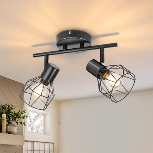 Dehobo Led Deckenstrahler Schwenkbar 350° - Deckenleuchte E14 2 Flammig Rund - Deckenlampe Spots Led Schwarz - Küchenlampe Wohnzimmerlampe Deckenspot Schlafzimmer von Dehobo