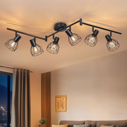 Dehobo Led Deckenstrahler Schwenkbar 350° - Deckenleuchte E14 6 Flammig Rund - Deckenlampe Spots Led Schwarz - Küchenlampe Wohnzimmerlampe Deckenspot Schlafzimmer Ohne Leuchtmittel von Dehobo
