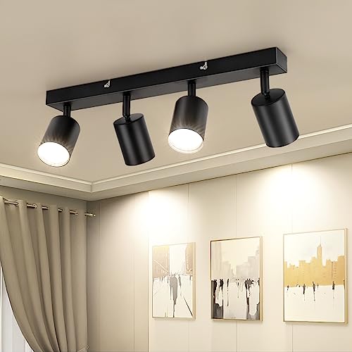 Dehobo Led Deckenstrahler Schwenkbar 350° Deckenstrahler 4 Flammig Deckenleuchte GU10 LED Wandstrahler Schwarz Spotlight Lampe Deckenlampe für Wohnzimmer Schlafzimmer Küche von Dehobo